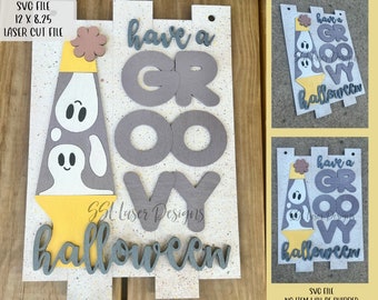 Groovy Halloween Door Sign SVG File, Retro Halloween Door Sign File, 80s Halloween Door Sign Laser File, Halloween Door Sign, Ghost Door