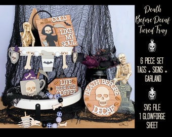 Skeleton Coffee Halloween Tiered Tray SVG, October Tiered Tray SVG, Grim Reaper Tray SVG Laser File, Halloween Laser File Tray, Skeleton Svg