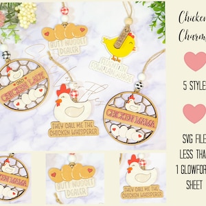 Chicken Car Charm SVG Cut File, Ornements de poulet SVG, Funny Chicken Gift Tags, Chicken Laser Cut File, Funny Hen Cut File Glowforge