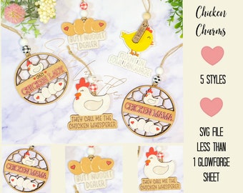 Chicken Car Charm SVG Cut File, Chicken Ornaments SVG, Funny Chicken Gift Tags, Chicken Laser Cut File, Funny Hen Cut File Glowforge
