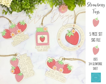Strawberry Car Charm SVG Cut File, Strawberry Ornaments SVG, Strawberry Gift Tags, Strawberry Laser Cut File, Strawberry File Glowforge