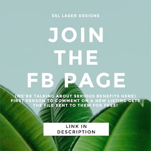 Op de afbeelding: Groen, weelderig gebladerte bladeren met een witte tekstoverlay die luidt: "SSL Laser Designs Word lid van de FB-pagina (We hebben het hier over serieuze voordelen) De eerste persoon die een reactie plaatst op een nieuwe vermelding krijgt het bestand gratis toegestuurd! Link in de beschrijving."