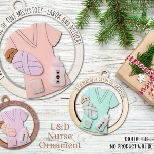 Arbeid en levering kerst ornamenten SVG-bestand, L&D verpleegkundige ornamenten SVG laser bestand, arbeid en levering Glowforge verpleegster ornament, arbeid SVG