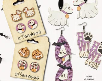 Ghost Dog Earrings SVG Cut File, Ghost Earrings Laser File, Halloween Jewelry Earrings SVG,  Halloween  Earrings svg, Boo Earrings SVG