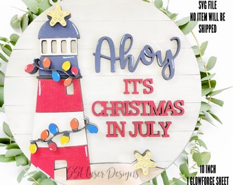 Placa de porta SVG de Natal em julho, Placa de porta de Natal, Placa de porta de farol, Placa de porta de Natal náutica, SVG de Natal náutico