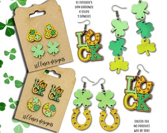 St. Patrick Earrings SVG Cut File, St. Patrick Jewelry Sg Cut File, Clover Earrings File, Lucky Horseshoe Earrings SVG file, St Patrick SVG