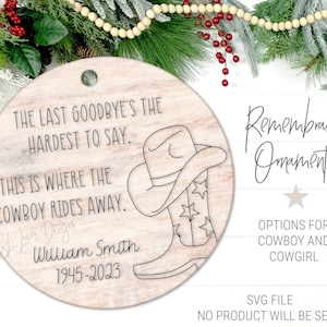 Cowboy-Memory-Ornament SVG, Cowgirl-Memory-Ornament SVG, Weihnachts-Cowboy-Memorial-Laser-Datei, Cowboy-Memorial-Geschenk SVG, Western Sympathie
