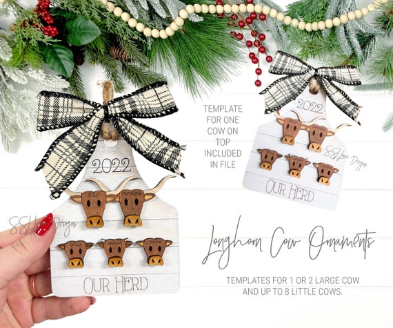Longhorn Cow Family Ornament SVG, Farmhouse Ornament SVG, Grandparent Longhorn Cow Ornament, Christmas Longhorn Cow Ornaments, Cow Tag SVG