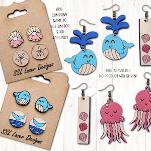 Ocean Earrings SVG Cut File, Beach Earrings Laser File, Ocean Jewelry Earrings SVG, Whale Earrings svg, JellyFish Earrings SVG