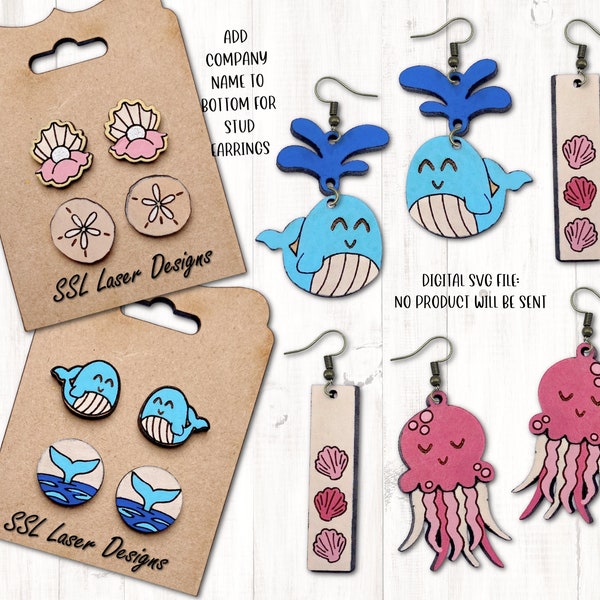 Ocean Earrings SVG Cut File, Beach Earrings Laser File, Ocean Jewelry Earrings SVG, Whale Earrings svg, JellyFish Earrings SVG