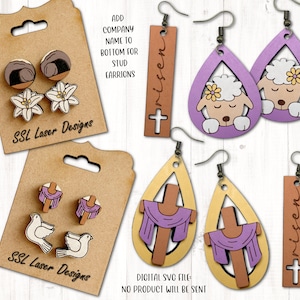 Jésus Pâques boucles d’oreilles SVG coupe fichier, boucles d’oreilles fichier SVG Relgious, Pâques bijoux fichier SVG, boucles d’oreilles religieuses Pâques Stud Glowforge