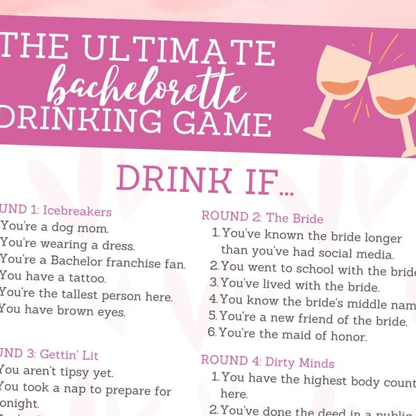 Bachelorette Party Drinking Game | Drink If... Game | Bach Party | PRINTABLE Instant Download