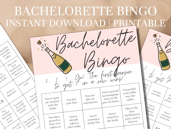 Bachelorette Party Game | Bachelorette Bingo | Bach Party | PRINTABLE Instant Download | Bachelorette Drinking Game