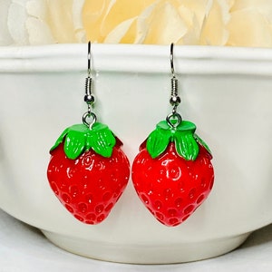 Strawberry Earrings, Fruit Earrings, Birthday Gift, Fun Gift, Harry Styles, Concert Festival, Garden Aesthetic, Cottagecore Botanical