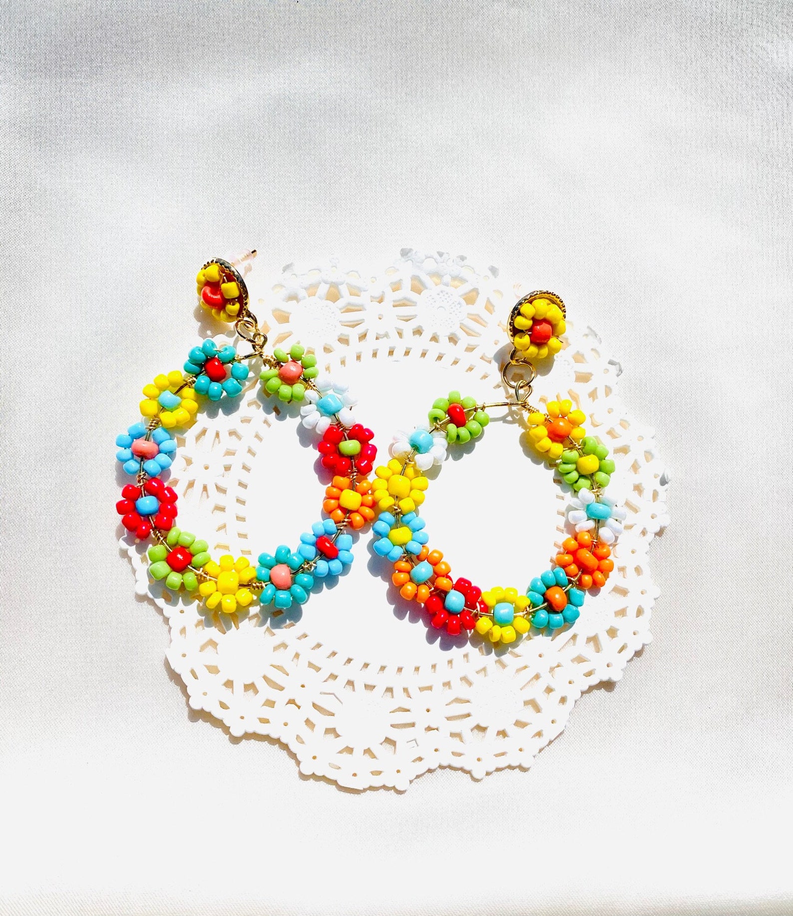 Large Flower Hoop Earrings Multi Color Flower Earrings | Etsy