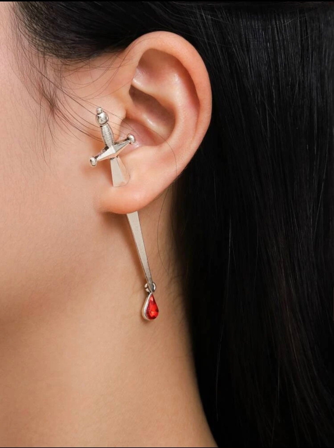 Sword Earrings Go Through Ear, Silver or Gold, Unisex Dagger Weapon M…
