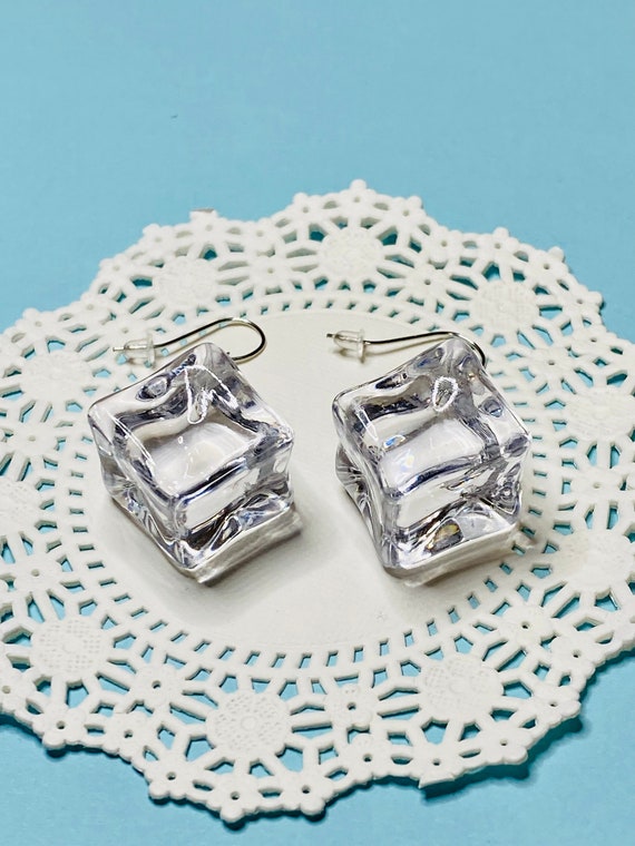 Ice Cube Earrings, Realistic Looking Ice Cube, Vacation Earrings, Birthday Gift, Birthday Earrings, Gift for Him or Her, Concert Festival