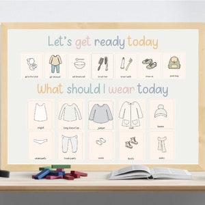 Tablero de la mañana / Gráfico de hoy / Niños / Gráfico de preparación / qué ponerse / Montessori / Educación en casa / Educativo / opción de idioma
