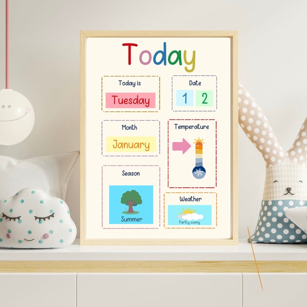 Morning Board | Circle Time | Today Chart | Children’s Calendar | Weather Chart | Montessori | Homeschool | Educational resource | Digital d