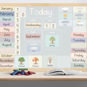 Morning Board | Circle Time | Today Chart | Children’s Calendar | Weather Chart | Montessori | Homeschool | Educational | language option