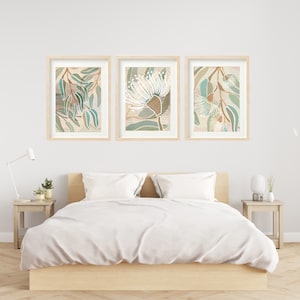 Set von 3 Eukalyptus Kunstwerken - Smaragdgrüne Wandkunst - Innendekoration