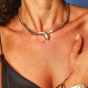 Gold Snake Necklace Choker For Women / Adjustable Snake Medusa Cuff Bracelet / Cleopatra Pendant / Chain /  Serpent Jewelry / Snake Bangle