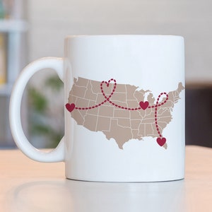 Long Distance Family Gift, Map Locations, Love Knows No Distance, Grandma Birthday Gift, State To State Mug, Gift For Mom