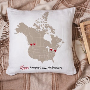 US and Canada Map Locations Pillow Gift, Long Distance Family Gift, Gift for Mom and Dad, Long Distance Parents