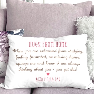 Hugs From Home Pillow, Personalized College Dorm Pillow, Custom Text and Colors Dorm Decor, Going Away To College Custom Gift for Daughter