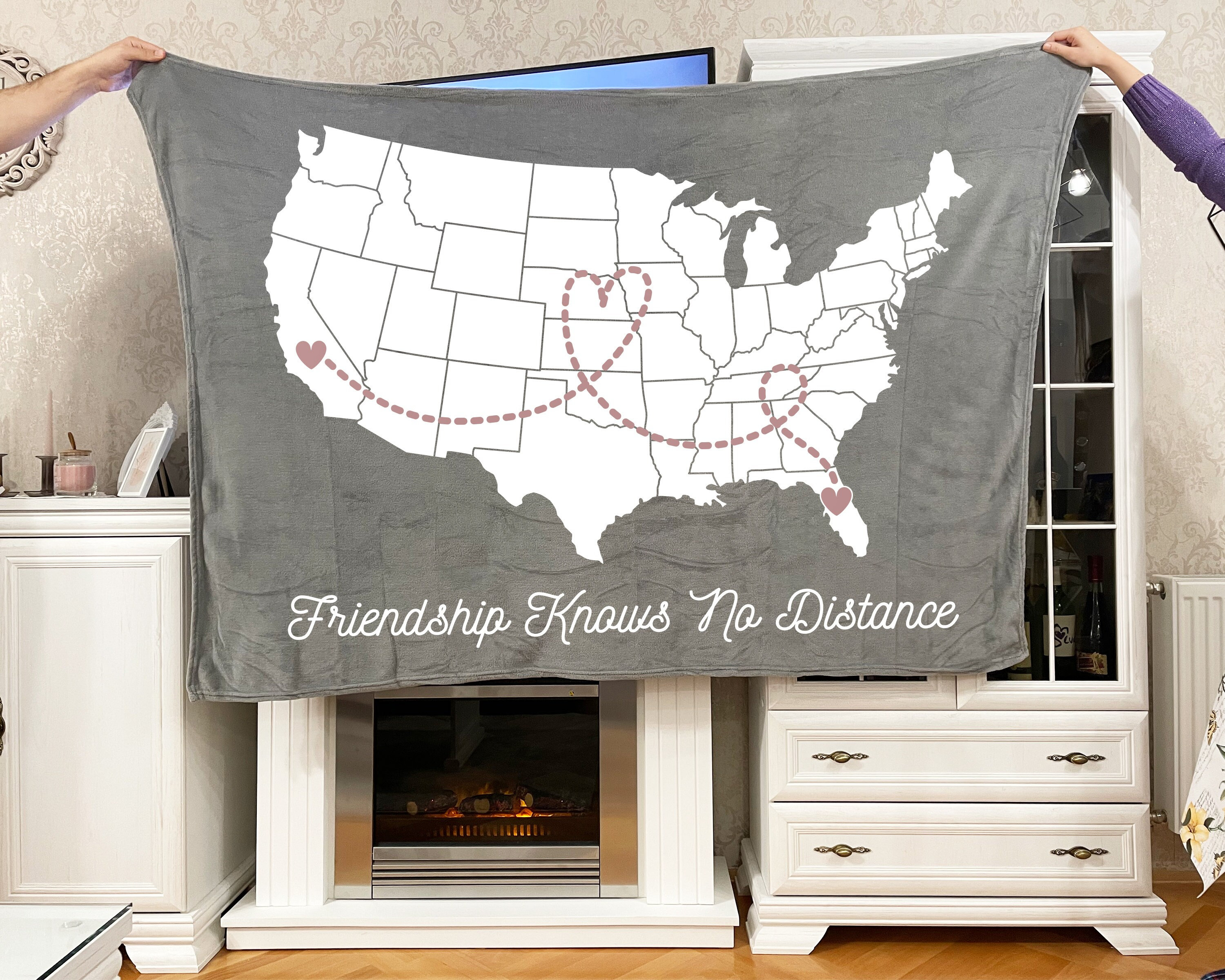 Long Distance Family Gift, Personalized Blanket for Mom, Custom State to State, Multiple States Custom Blanket Family Gift, Christmas Gift