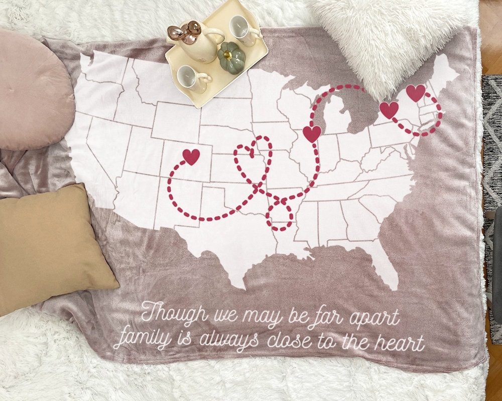Long Distance Family Gift, Personalized Blanket for Mom, Custom State to State, Multiple States Custom Blanket Family Gift, Christmas Gift