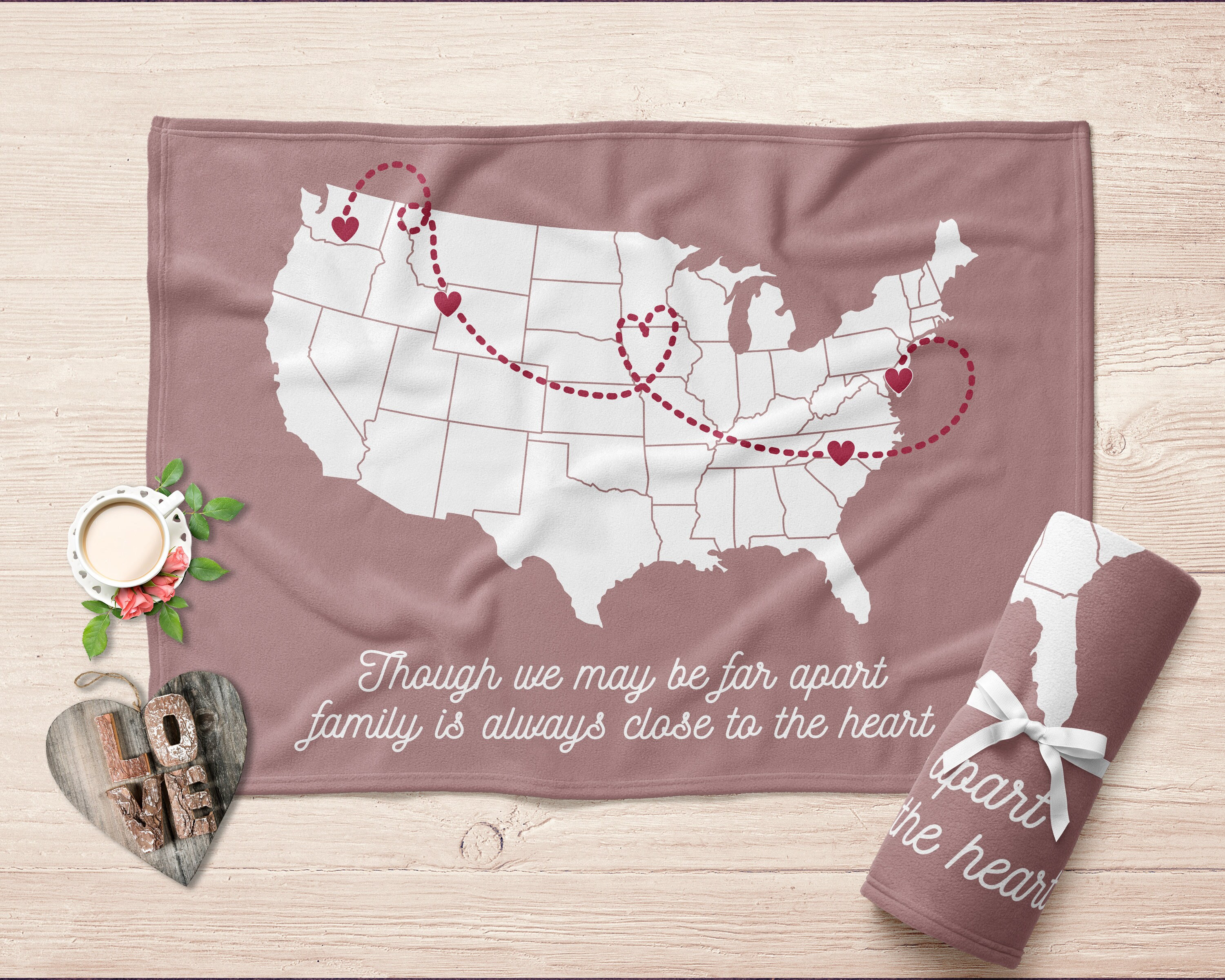 Long Distance Family Gift, Personalized Blanket for Mom, Custom State to State, Multiple States Custom Blanket Family Gift, Christmas Gift