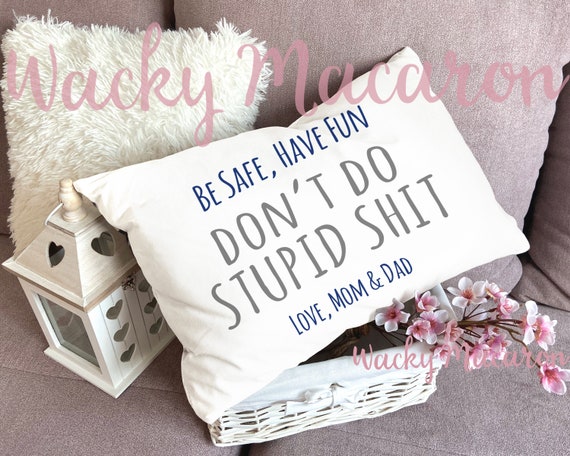 College Dorm Decor Don t Do Stupid Shit Funny Pillow for College Boys Long Distance Decor Gift Gift for Son Go Away to College Etsy Ireland