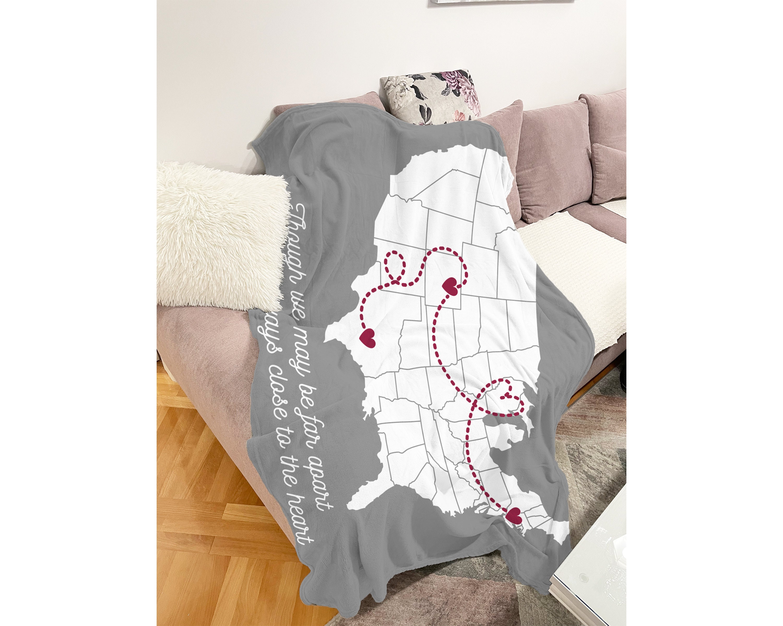 Long Distance Family Gift, Personalized Blanket for Mom, Custom State to State, Multiple States Custom Blanket Family Gift, Christmas Gift