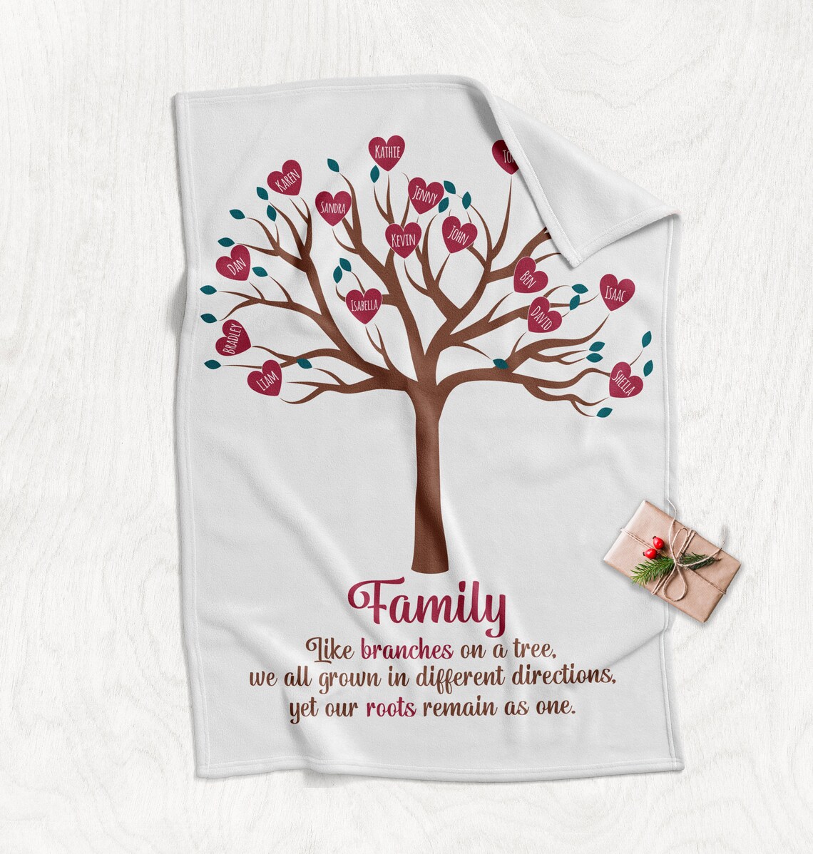 Family Tree Gift Long Distance Family Throw Blanket Names Etsy