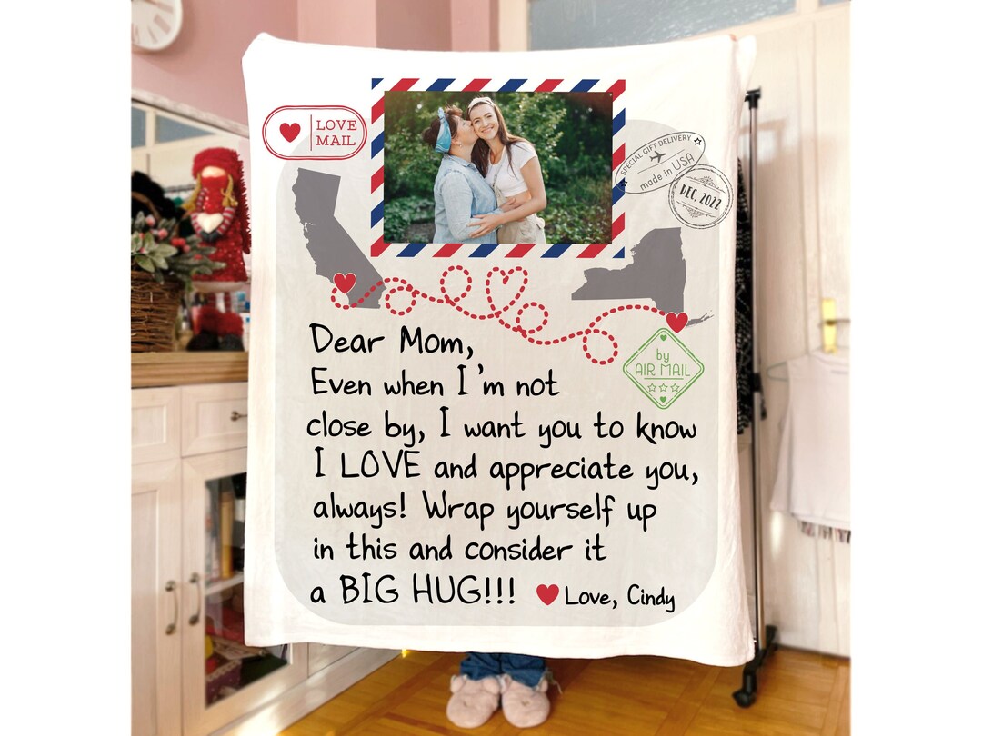 Letter to Mom Blanket, Photo Blanket, Long Distance Gift, State to