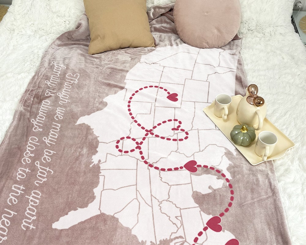 Long Distance Family Gift, Personalized Blanket for Mom, Custom State to State, Multiple States Custom Blanket Family Gift, Christmas Gift