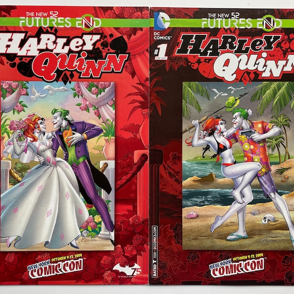 DC Comics Harley Quinn Futures End #1 NYCC 2014 Joker/Harley Variant Cover Set