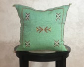 Moroccan Green Sabra Pillow Cover, Embroidered Silk Cushion, Berber Pillow Case, Decorative Tassel Throw Pillows - Moroccan Interior