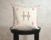 Moroccan Soft White Sabra Pillow Cover, Embroidered Silk Cushion, Berber Pillow Case, Decorative Tassel Throw Pillows - Moroccan Interior