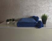 Moroccan Pompom Blanket Bed Throw, Blue Yale 7 39 8 x 11 39 8