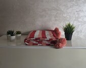 Moroccan Pompom Blanket Bed Throw, Red and Light Pink Stripes 7 39 8 x 11 39 8