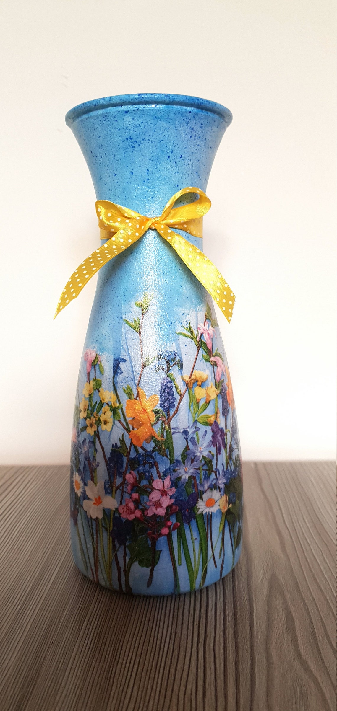 Tall Flower Vase With Spring Meadow Wild Flowers Blue Vase Etsy UK