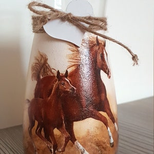 Handmade glass vase or carafe with horses, pony,flower vase, unique gift