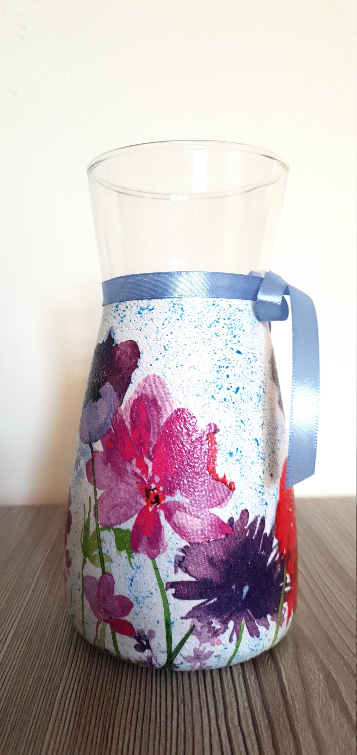 Handpainted Tall Glass Flower Vase Poppies and Wild Meadow Etsy