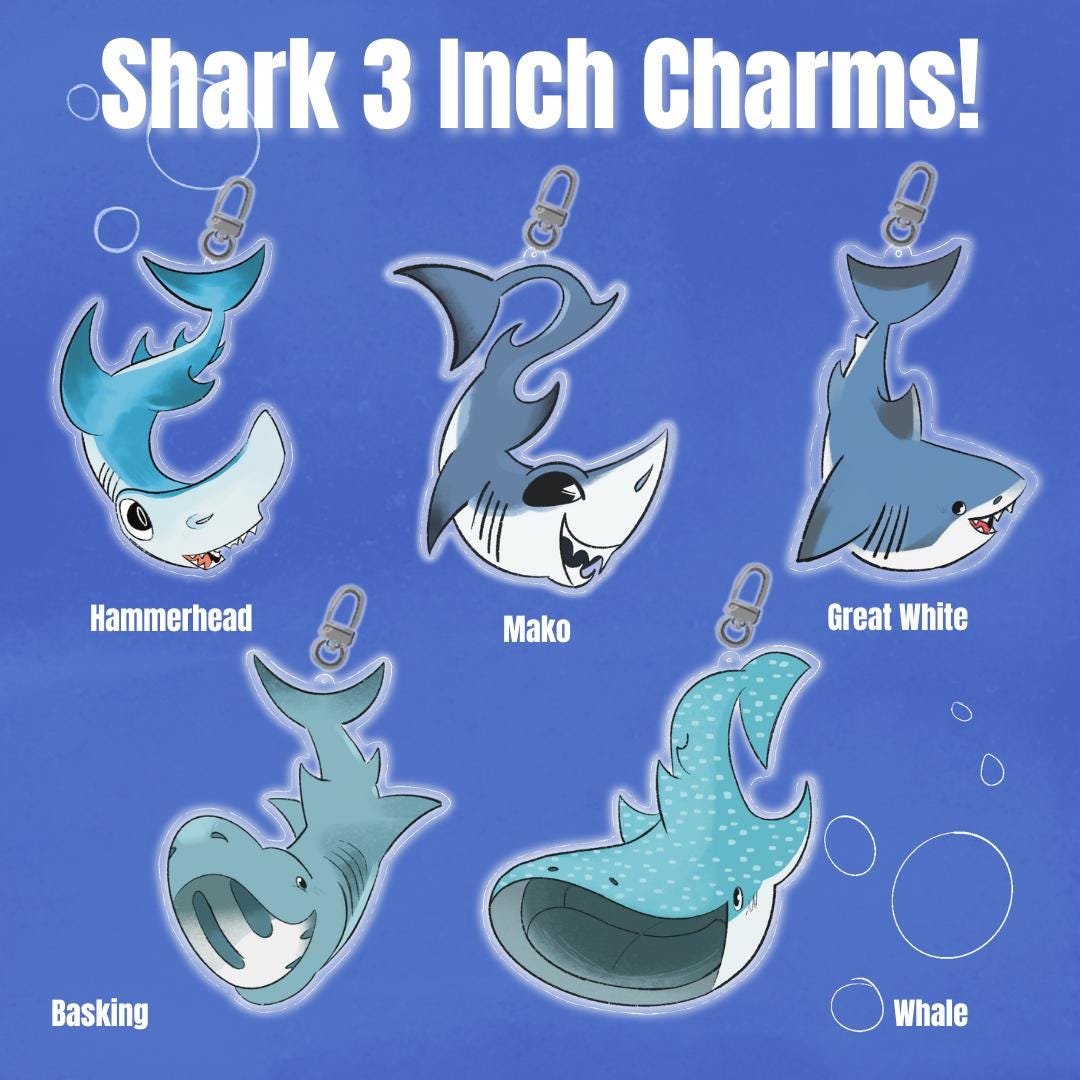 Cute Shark Dangle Charms - Etsy