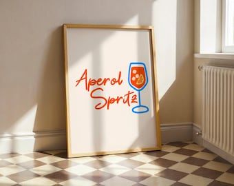 Cocktailprint Aperol Spritz: retro keuken- en barkunst (digitale download)