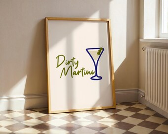 Dirty Martini Cocktail Print: Retro Bar Cart Art (Digital Download)