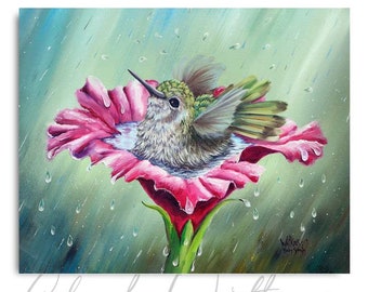 Baby Splash Hummingbird Art, Hummingbird wall decor, titled Baby splash.  Hummingbird in Flower.