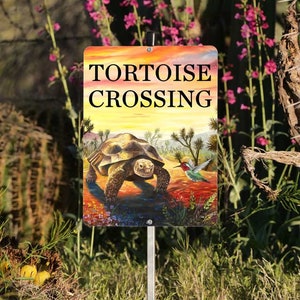 Tortoise Crossing Sign, Yard Sign, Garden Sign with Aluminum Stake.